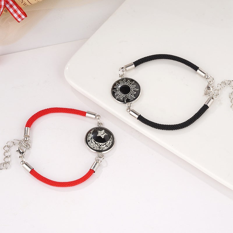Fashion Sun And Moon Lovers Stainless Steel Time Gem Woven Bracelet Valentine'S Day Couple Bracelet Moon Bracelet - Image 3